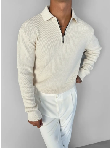 Свитер оверсайз теплый вязаный на молнии с воротником фото 4