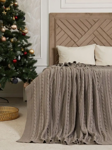 Плед 200x220 на кровать диван покрывало вязаный хлопок 100% фото 4