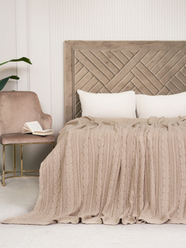 Плед 220х240 на кровать диван покрывало вязаный Хлопок 100 %