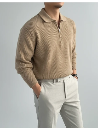 Свитер оверсайз теплый вязаный на молнии с воротником