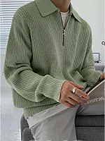 Свитер оверсайз теплый вязаный на молнии с воротником