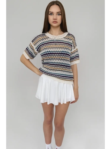 Кофта нарядная оверсайз укороченный ажурная кружевная сетка фото 3