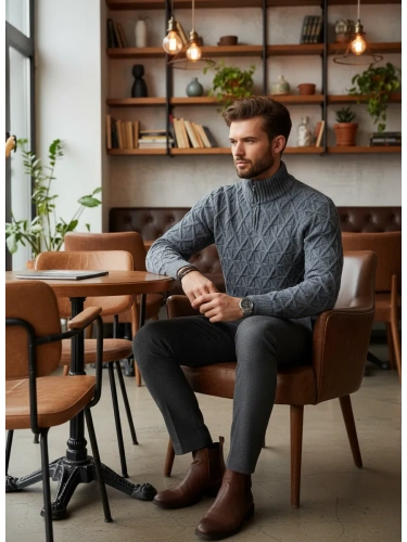 Свитер мужской с горлом молнией теплый шерстяной фото 3