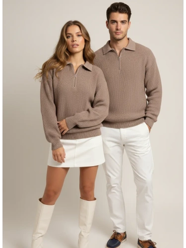 Свитер оверсайз теплый вязаный на молнии с воротником фото 6