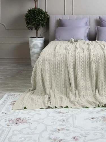 Плед 220x240 на кровать диван покрывало вязаный хлопок 100%