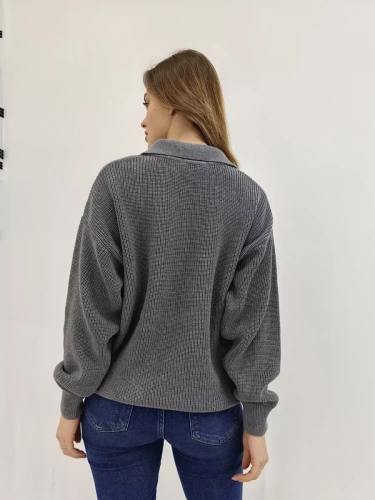 Свитер оверсайз теплый вязаный на молнии с воротником фото 4