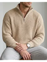 Свитер оверсайз теплый вязаный на молнии с воротником