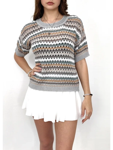 Кофта нарядная оверсайз укороченный ажурная кружевная сетка