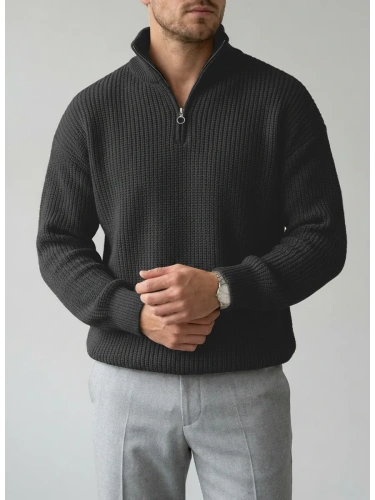 Свитер оверсайз теплый вязаный на молнии с воротником фото 2