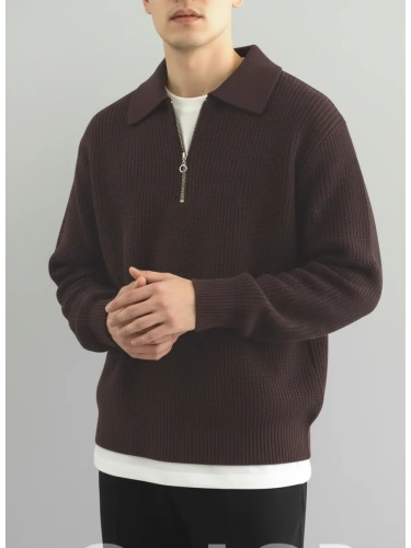 Свитер оверсайз теплый вязаный на молнии с воротником фото 5