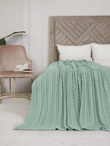 Плед 160х220 покрывало на диван кровать вязаный хлопок 100%