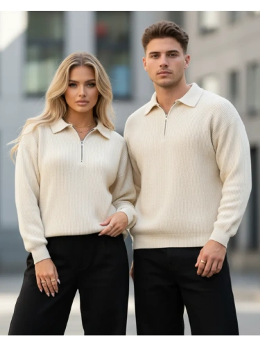 Свитер оверсайз теплый вязаный на молнии с воротником