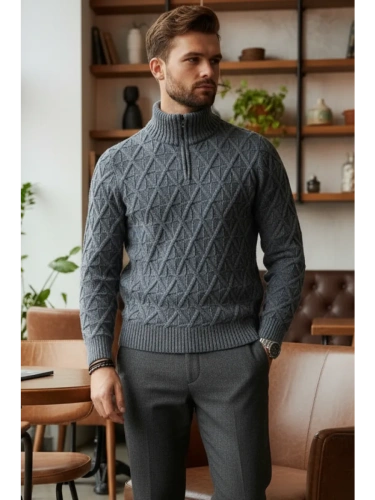 Свитер мужской с горлом молнией теплый шерстяной
