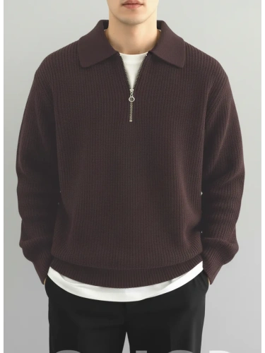 Свитер оверсайз теплый вязаный на молнии с воротником фото 3