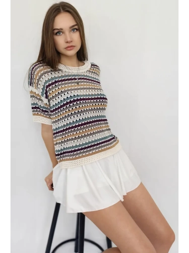 Кофта нарядная оверсайз укороченный ажурная кружевная сетка фото 4