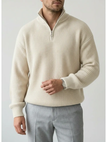 Свитер оверсайз теплый вязаный на молнии с воротником фото 4