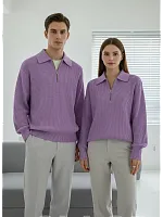 Свитер оверсайз теплый вязаный на молнии с воротником