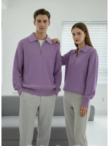 Свитер оверсайз теплый вязаный на молнии с воротником фото 2