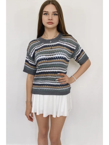 Кофта нарядная оверсайз укороченный ажурная кружевная сетка фото 5