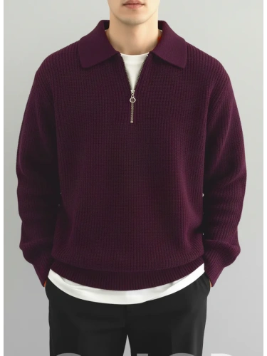 Свитер оверсайз теплый вязаный на молнии с воротником фото 3