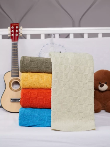 Плед вязаный для малыша 110x90 см хлопок для новорожденных фото 5