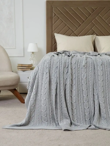 Плед 180х220 на кровать диван покрывало вязаный Хлопок 100 % фото 3