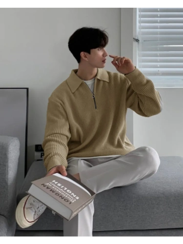 Свитер оверсайз теплый вязаный на молнии с воротником фото 2