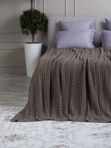 Плед 180x220 на кровать диван покрывало вязаный хлопок 100% фото 2