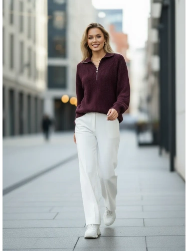 Свитер оверсайз теплый вязаный на молнии с воротником фото 9