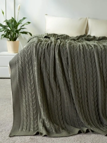 Плед 160х220 покрывало на диван кровать вязаный хлопок 100%