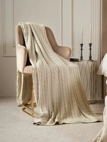 Плед 200x220 на кровать диван покрывало вязаный хлопок 100% фото 2