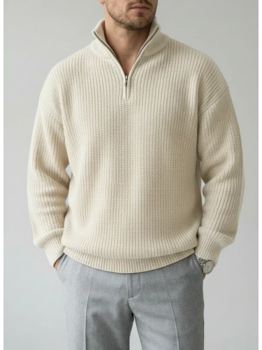 Свитер оверсайз теплый вязаный на молнии с воротником фото 3