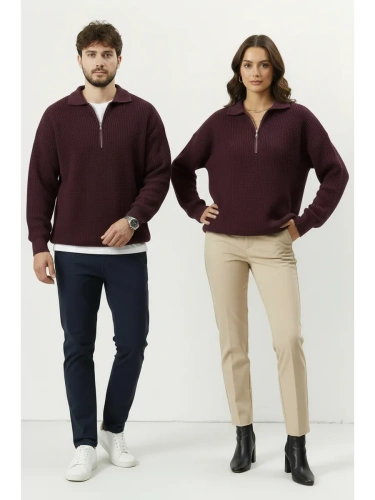 Свитер оверсайз теплый вязаный на молнии с воротником фото 13