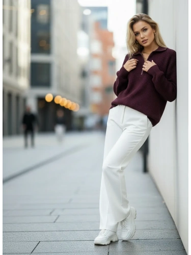 Свитер оверсайз теплый вязаный на молнии с воротником фото 10