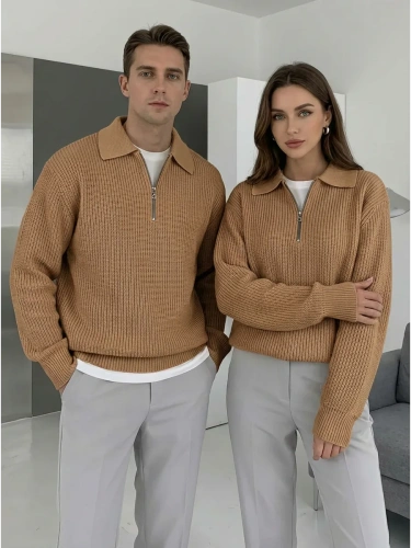 Свитер оверсайз теплый вязаный на молнии с воротником фото 3