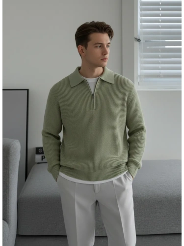 Свитер оверсайз теплый вязаный на молнии с воротником фото 2