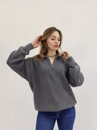 Свитер оверсайз теплый вязаный на молнии с воротником фото 7