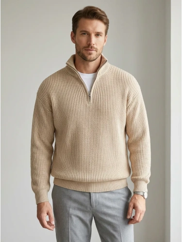 Свитер оверсайз теплый вязаный на молнии с воротником фото 5