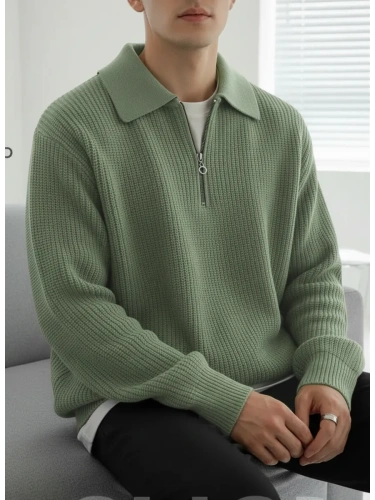 Свитер оверсайз теплый вязаный на молнии с воротником фото 4