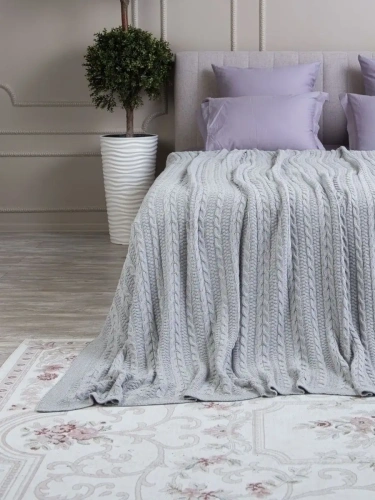 Плед 220x240 на кровать диван покрывало вязаный хлопок 100%