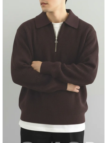 Свитер оверсайз теплый вязаный на молнии с воротником