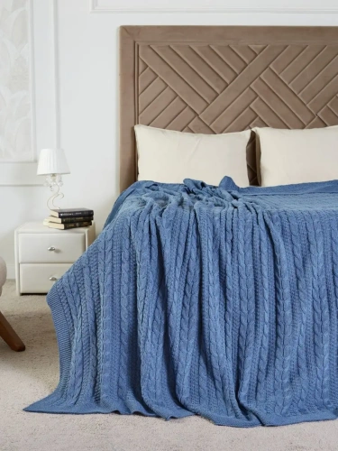 Плед 180x220 на кровать диван покрывало вязаный хлопок 100% фото 4