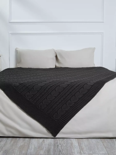 Плед 180х220 на кровать диван покрывало вязаный Хлопок 100 %