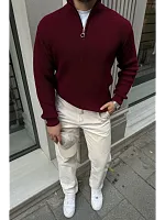 Свитер оверсайз теплый вязаный на молнии с воротником