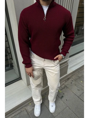 Свитер оверсайз теплый вязаный на молнии с воротником