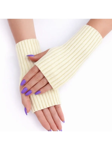 Митенки молочный теплые перчатки без пальцев y2k фото 3