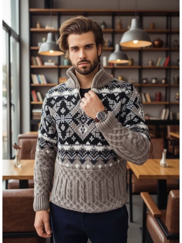 Свитер мужской на молнии теплый шерстяной