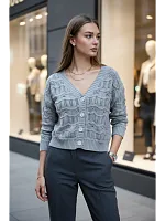 Кардиган женский кроше укороченный оверсайз