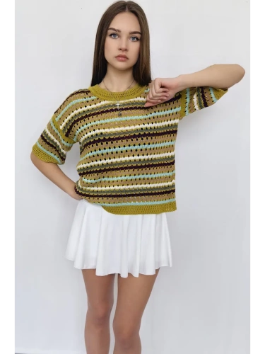 Кофта нарядная оверсайз укороченный ажурная кружевная сетка фото 3