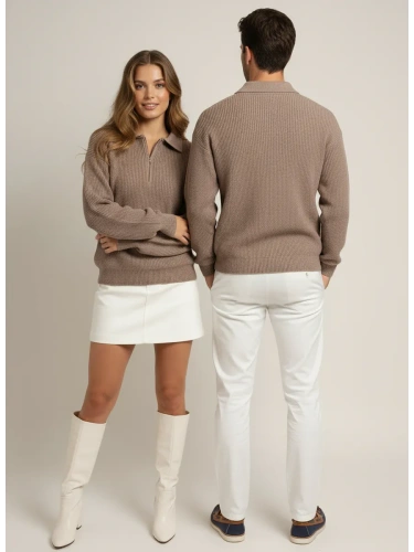 Свитер оверсайз теплый вязаный на молнии с воротником фото 2